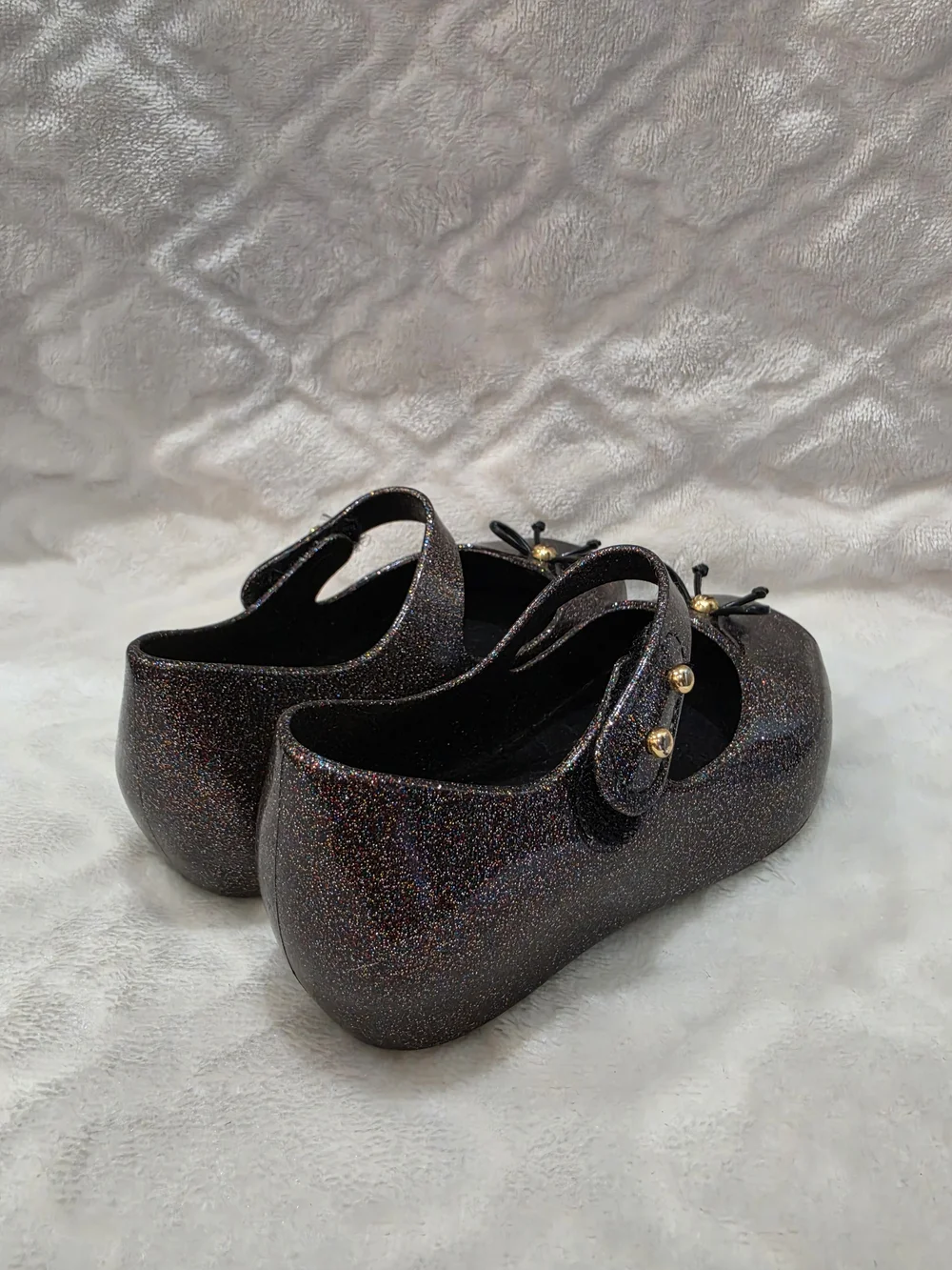 Mini Melissa Kids Sz 6 Toddler. Black Multicolor Glitter Mary Jane Ballet Shoes.